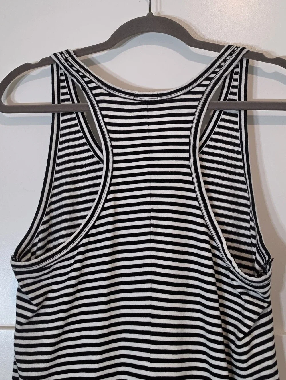 J. Crew Fact Cotton Racerback Tank Dress Knee Length Black White Striped Large